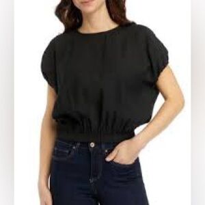 NWT PATRIZIA Luca Women's Puff Sleeve Elastic Hem Top size L/XL in black